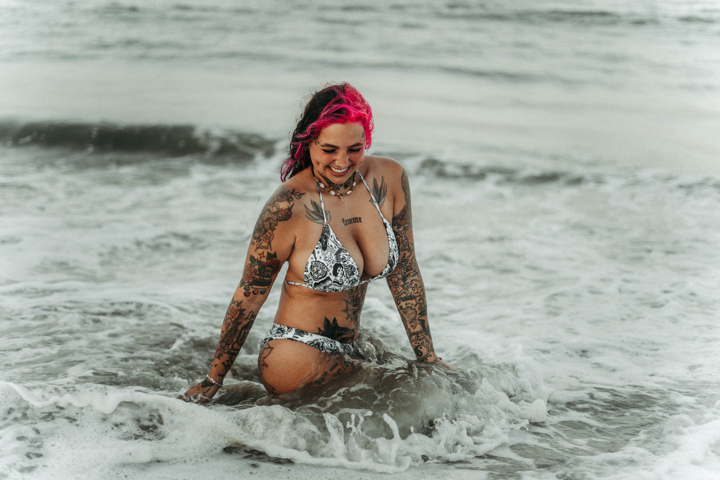 White Tattoo Flash Recycled high-waisted bikini bottom