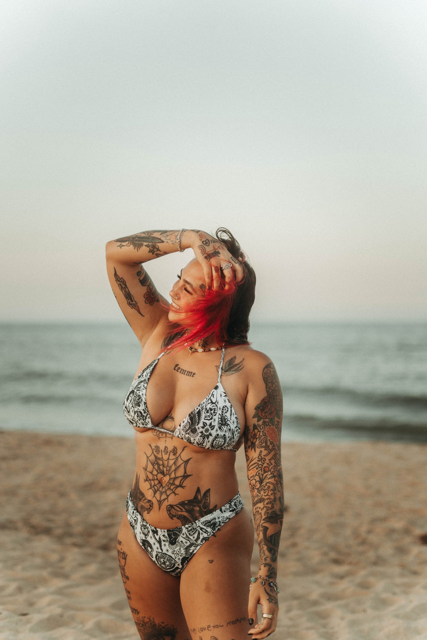 White Tattoo Flash Recycled high-waisted bikini bottom