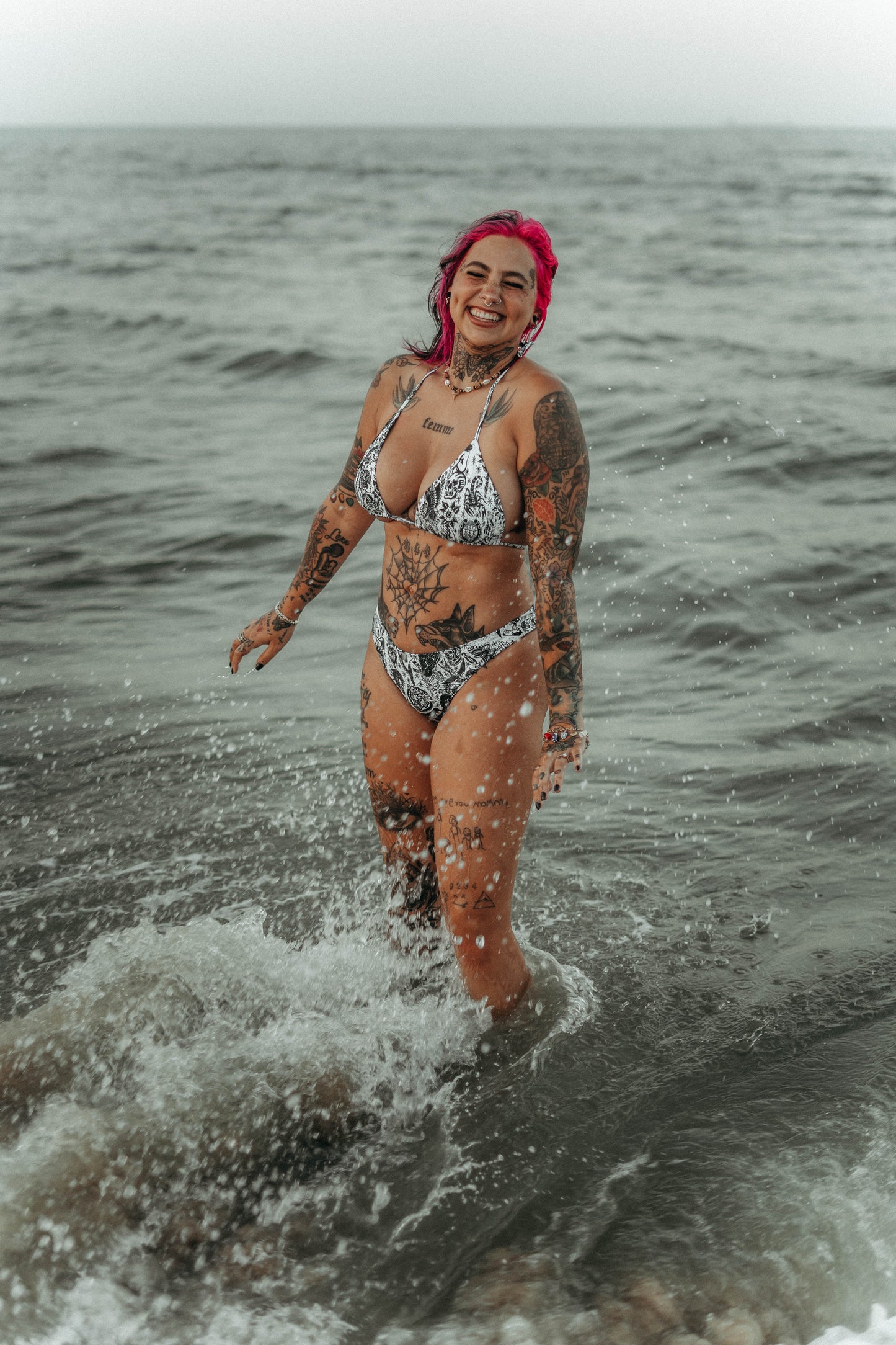 White Tattoo Flash Recycled high-waisted bikini bottom