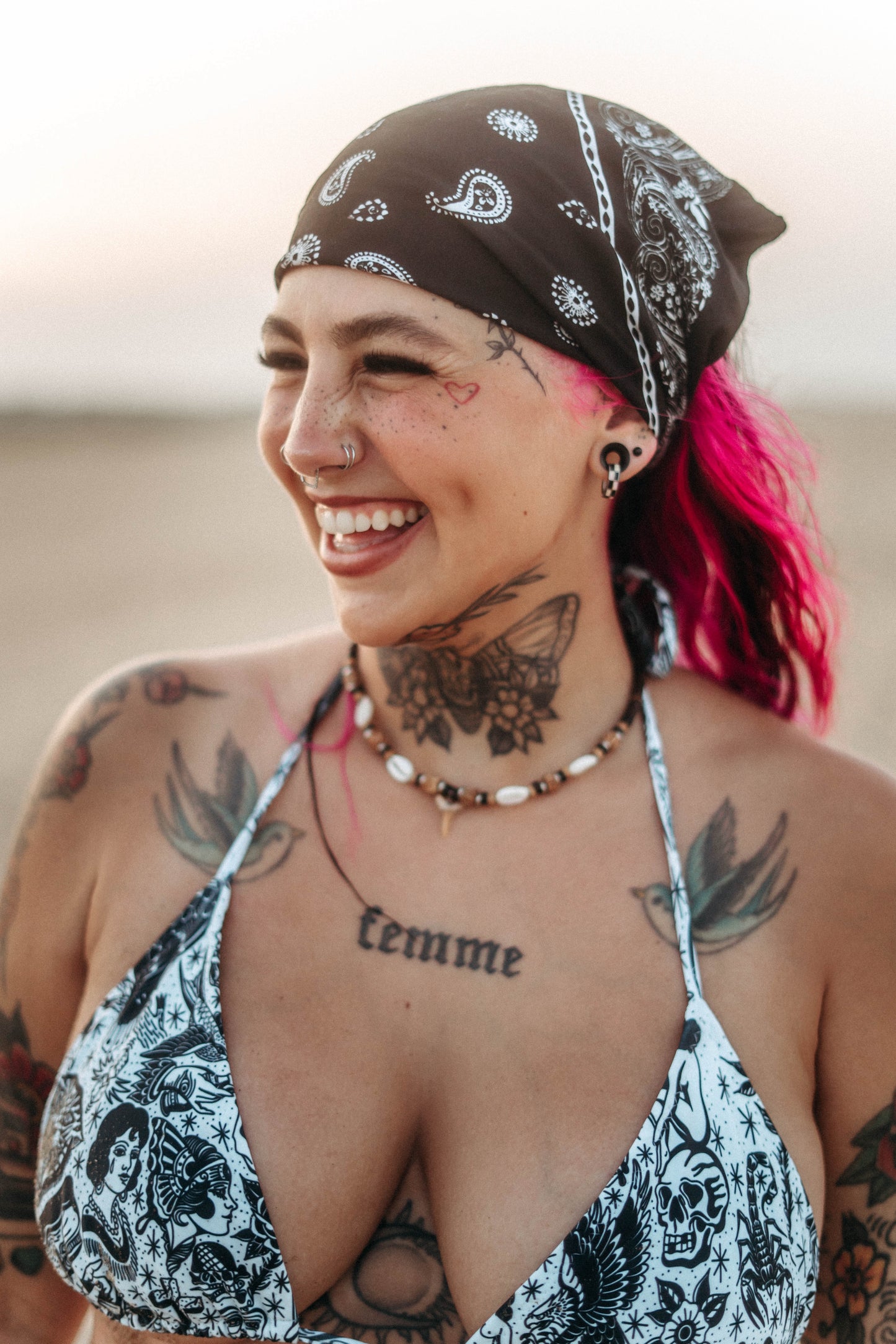White Tattoo Flash Recycled high-waisted bikini bottom