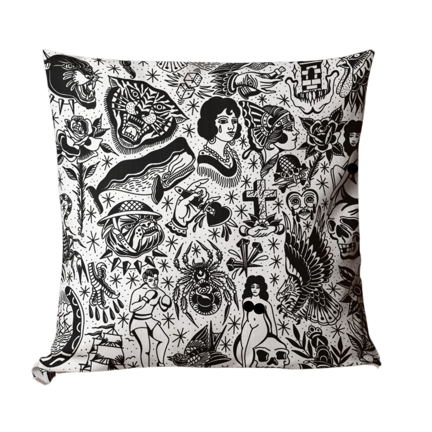 Black & White Tattoo Flash Throw Pillow Case