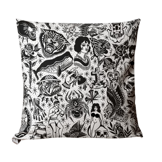 Black & White Tattoo Flash Throw Pillow Case