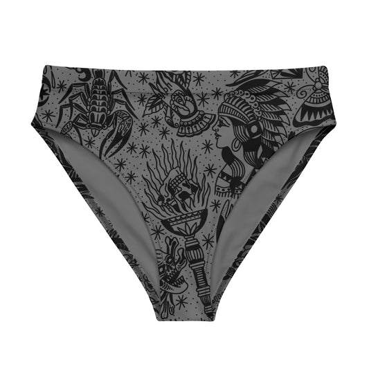 Dark Tattoo Flash High-Waist Bikini Bottom