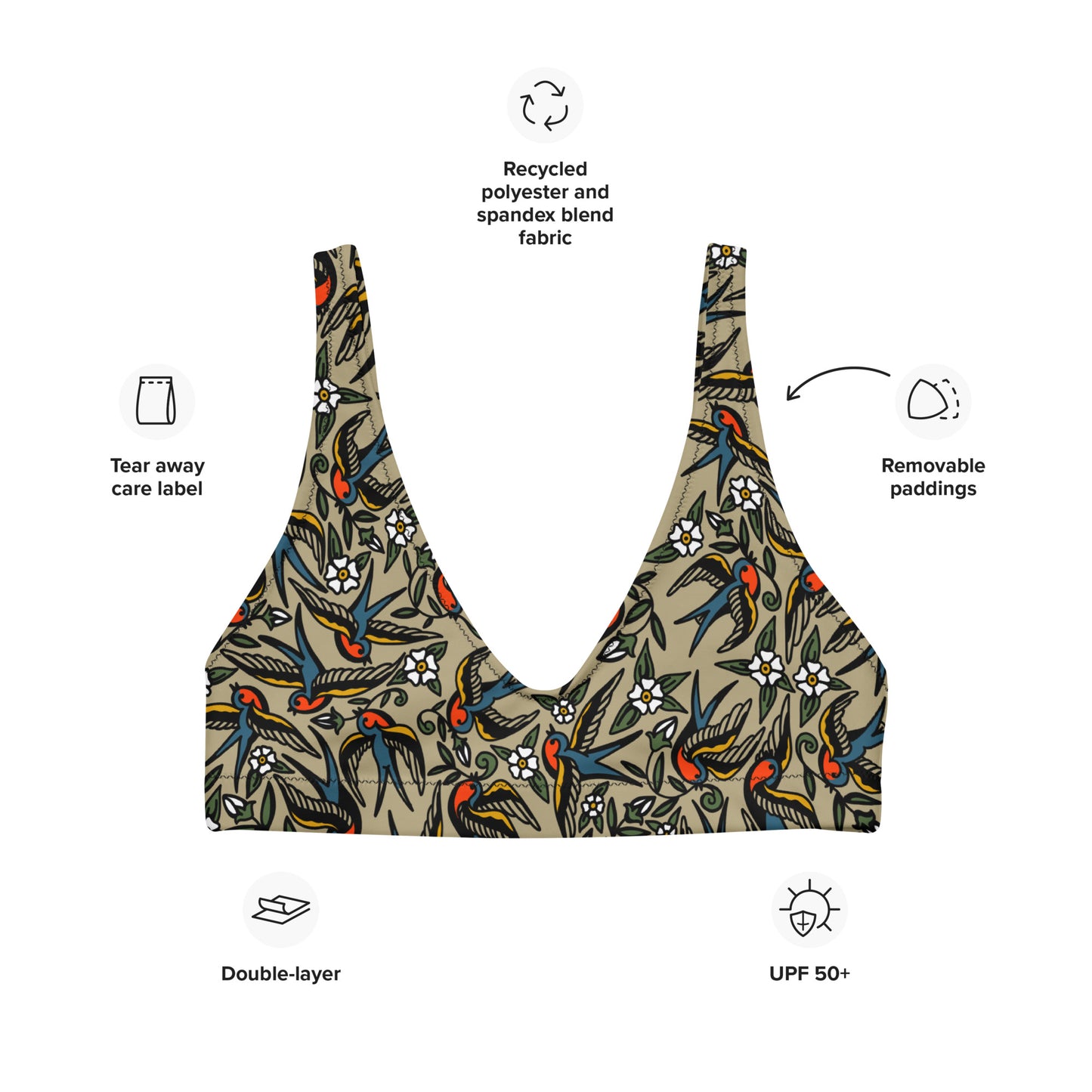 Blue Bird Recycled padded bikini top