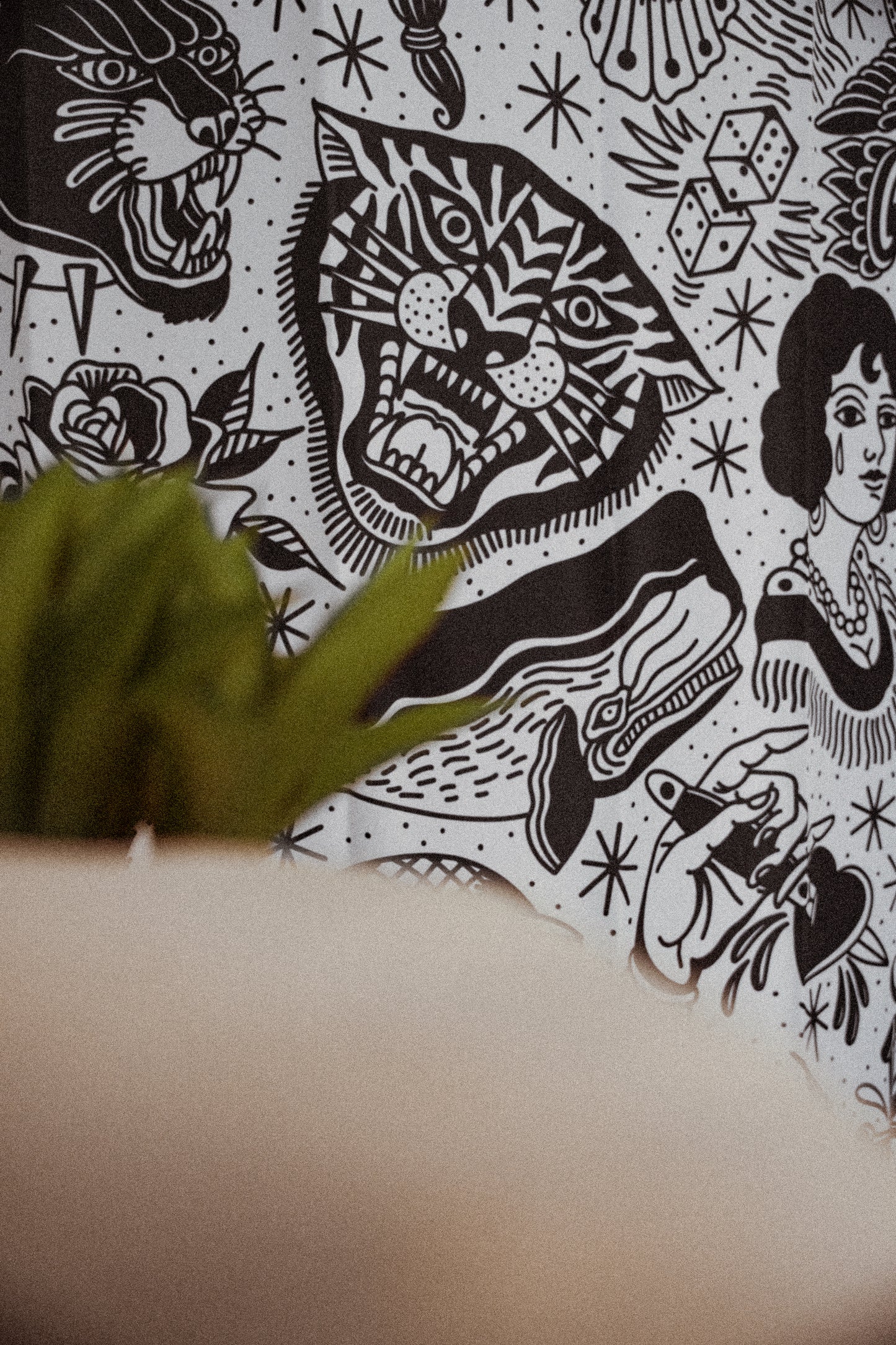 Black & White Tattoo Flash Shower Curtain