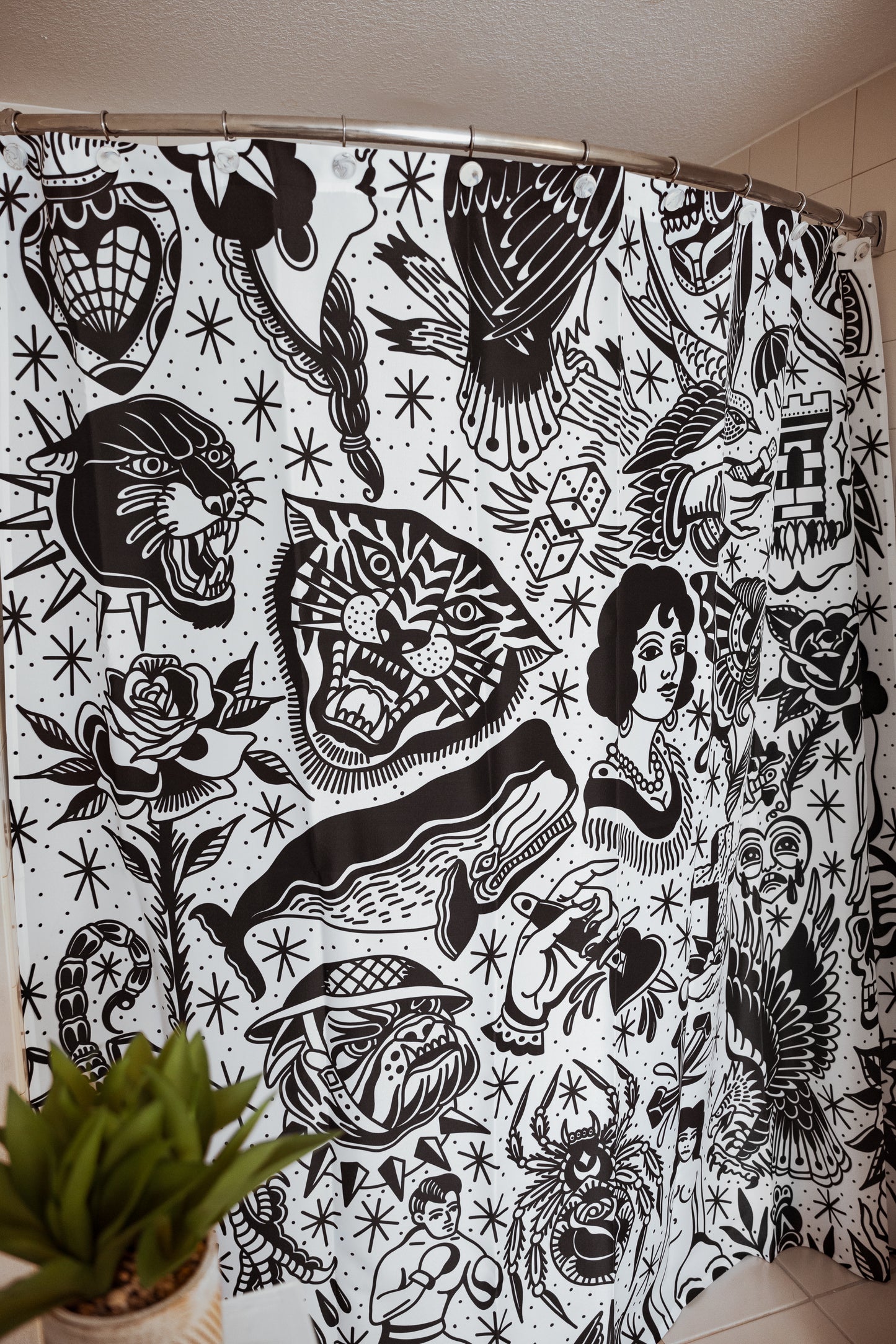 Black & White Tattoo Flash Shower Curtain
