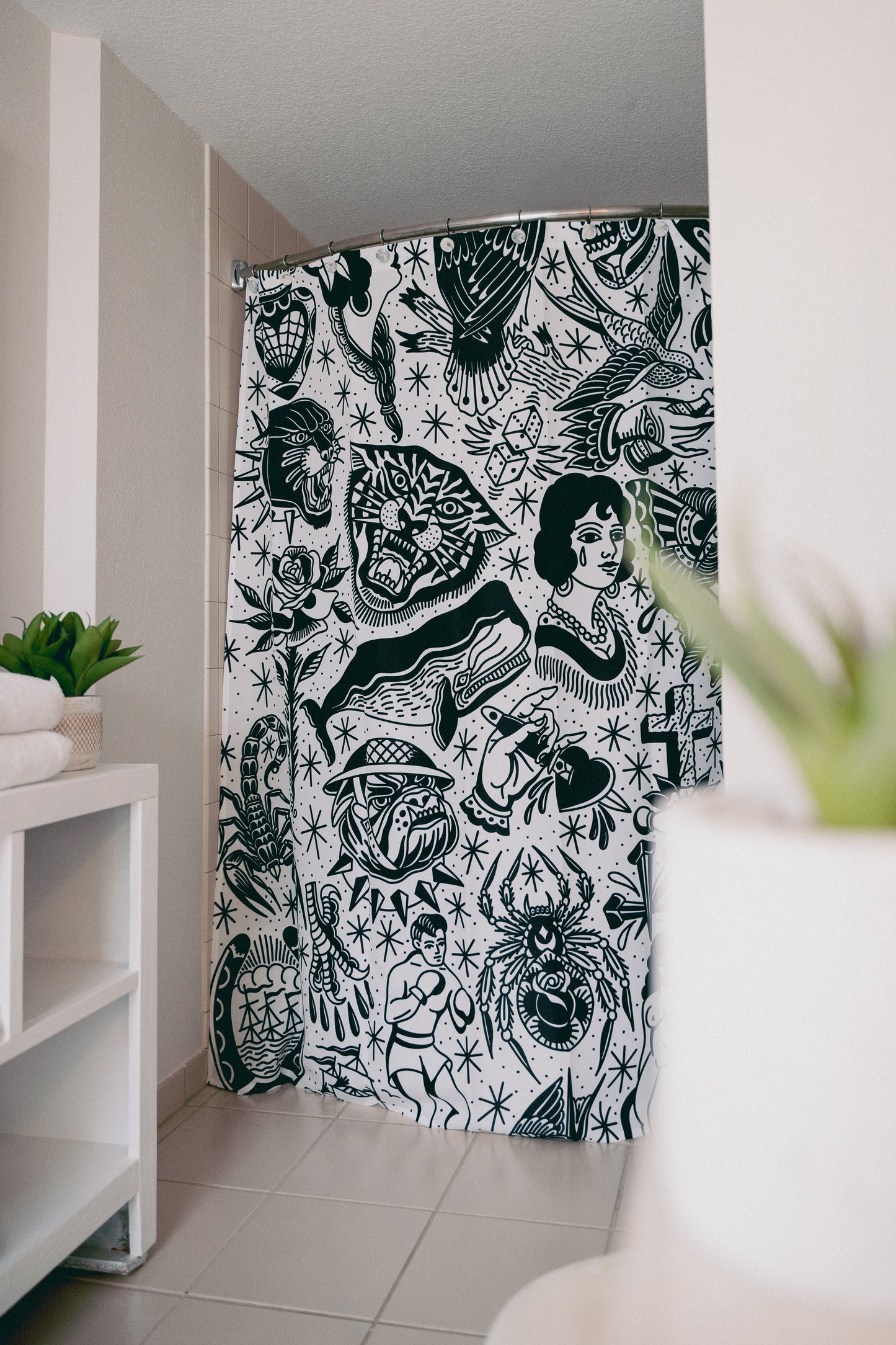 Black & White Tattoo Flash Shower Curtain