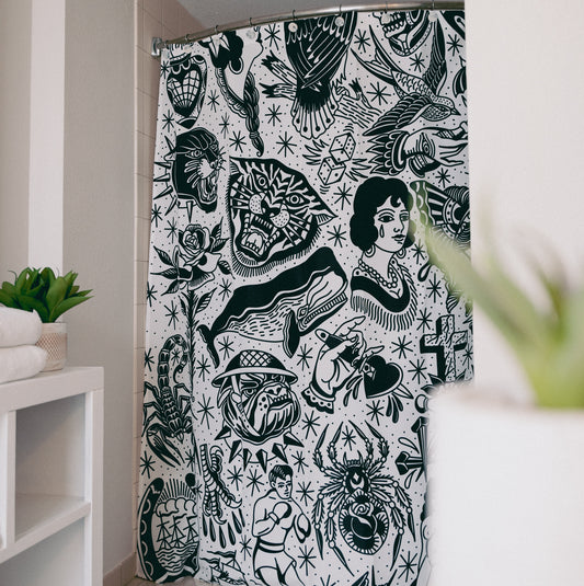 Black & White Tattoo Flash Shower Curtain