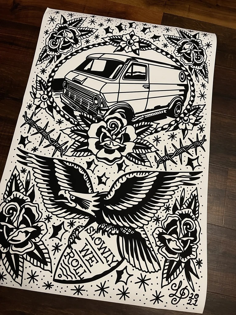 Black & White Slowly We Roll Fine Art Print