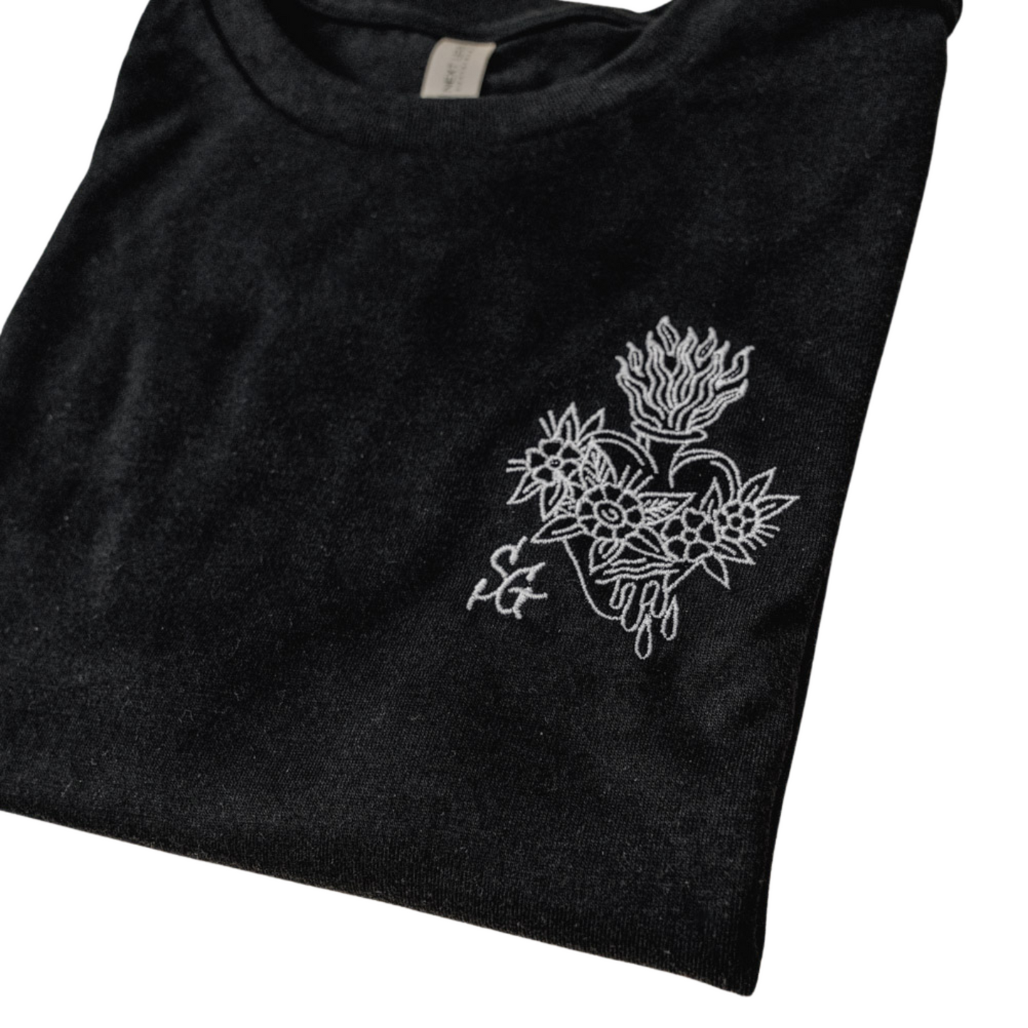 Burning Heart Embroidered Unisex Eco Tee