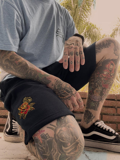 Embroidered Rose Shorts