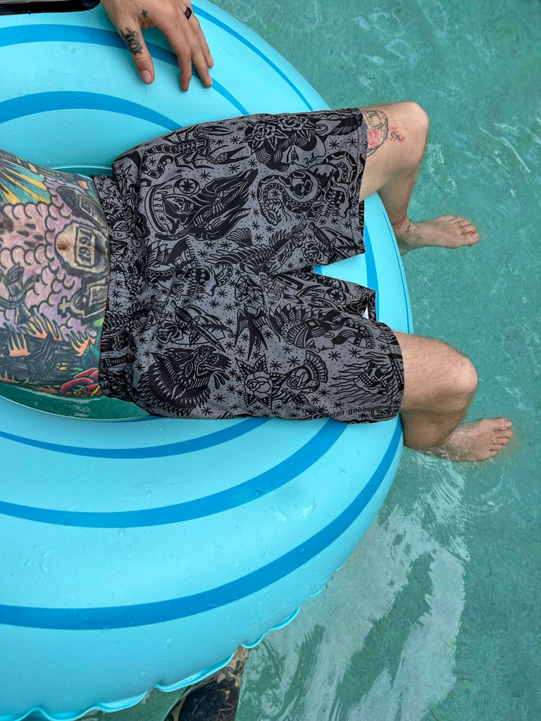 Dark Tattoo Flash Swim Trunks