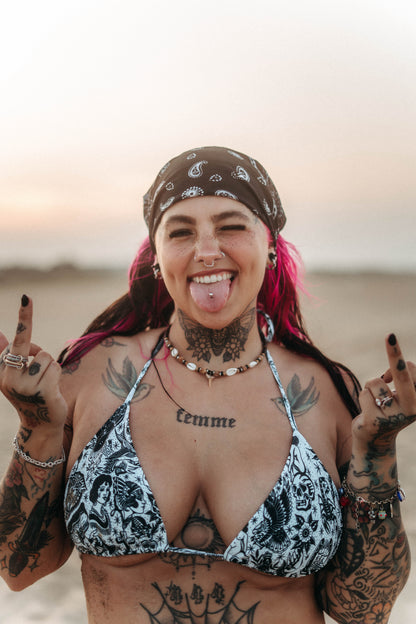 White Tattoo Flash Recycled high-waisted bikini bottom