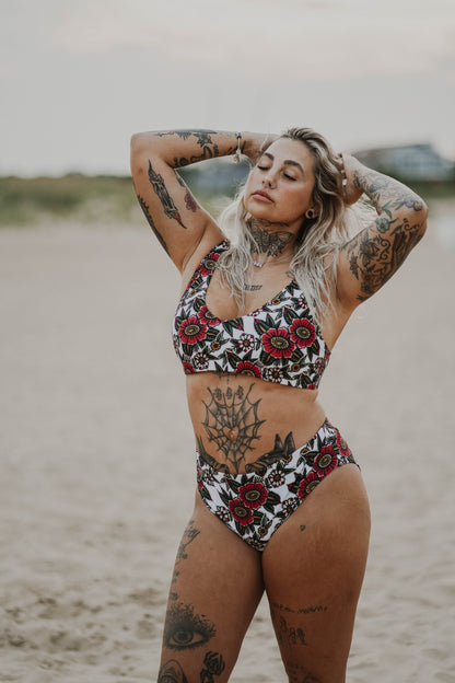 Summer Flowers Recycled High-Waisted Bikini Bottom