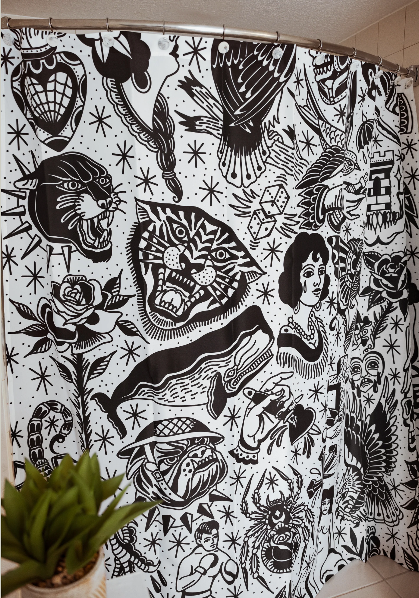 Black & White Tattoo Flash Shower Curtain!