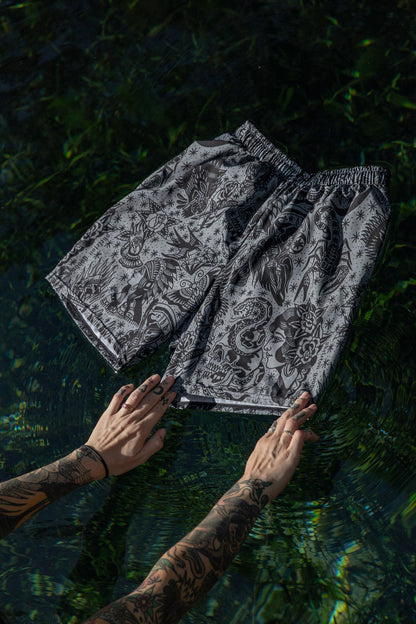 Dark Tattoo Flash Swim Trunks