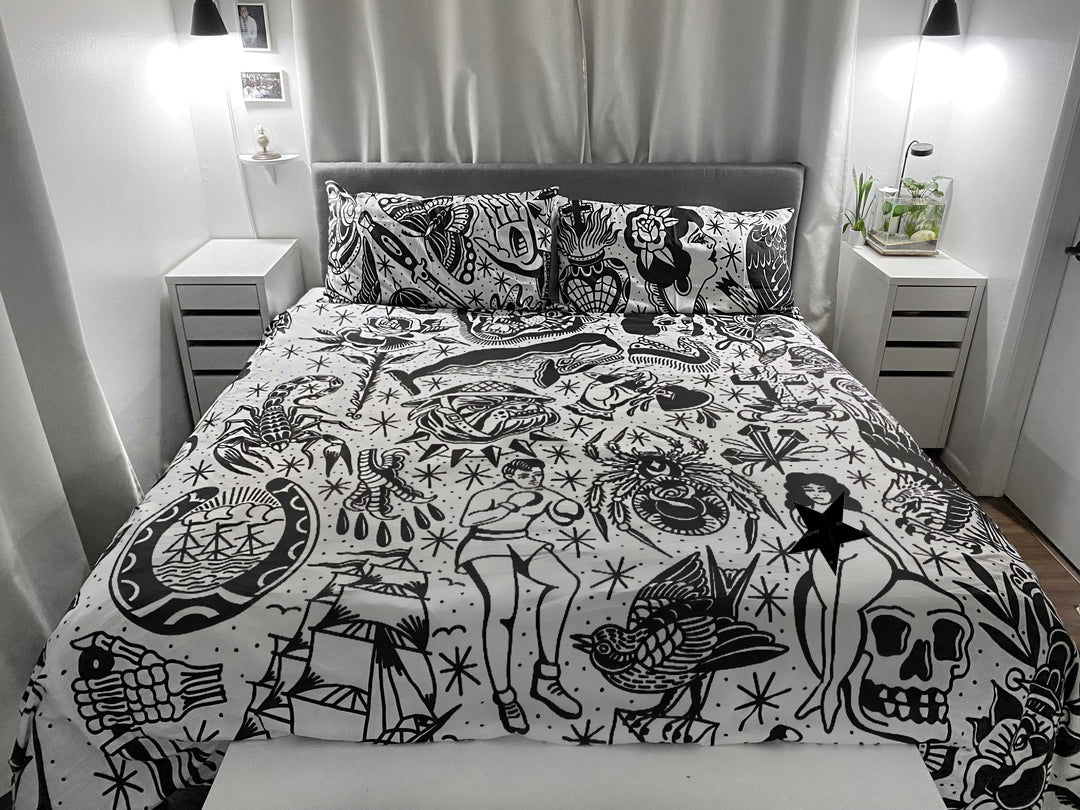 Black & White Tattoo Flash Bedding Set