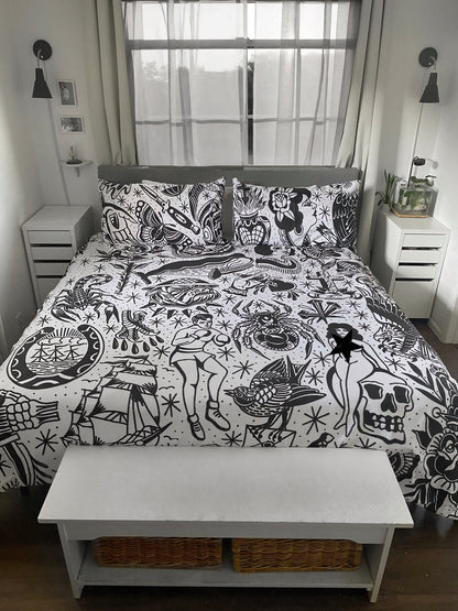 Black & White Tattoo Flash Bedding Set