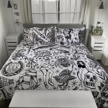 Black & White Tattoo Flash Bedding Set