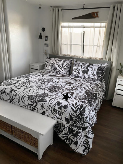 Black & White Tattoo Flash Bedding Set