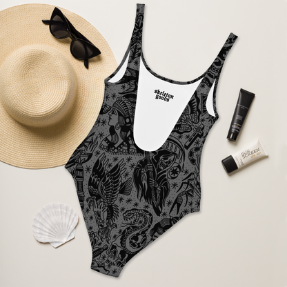 Dark Tattoo Flash One-Piece Swimsuit