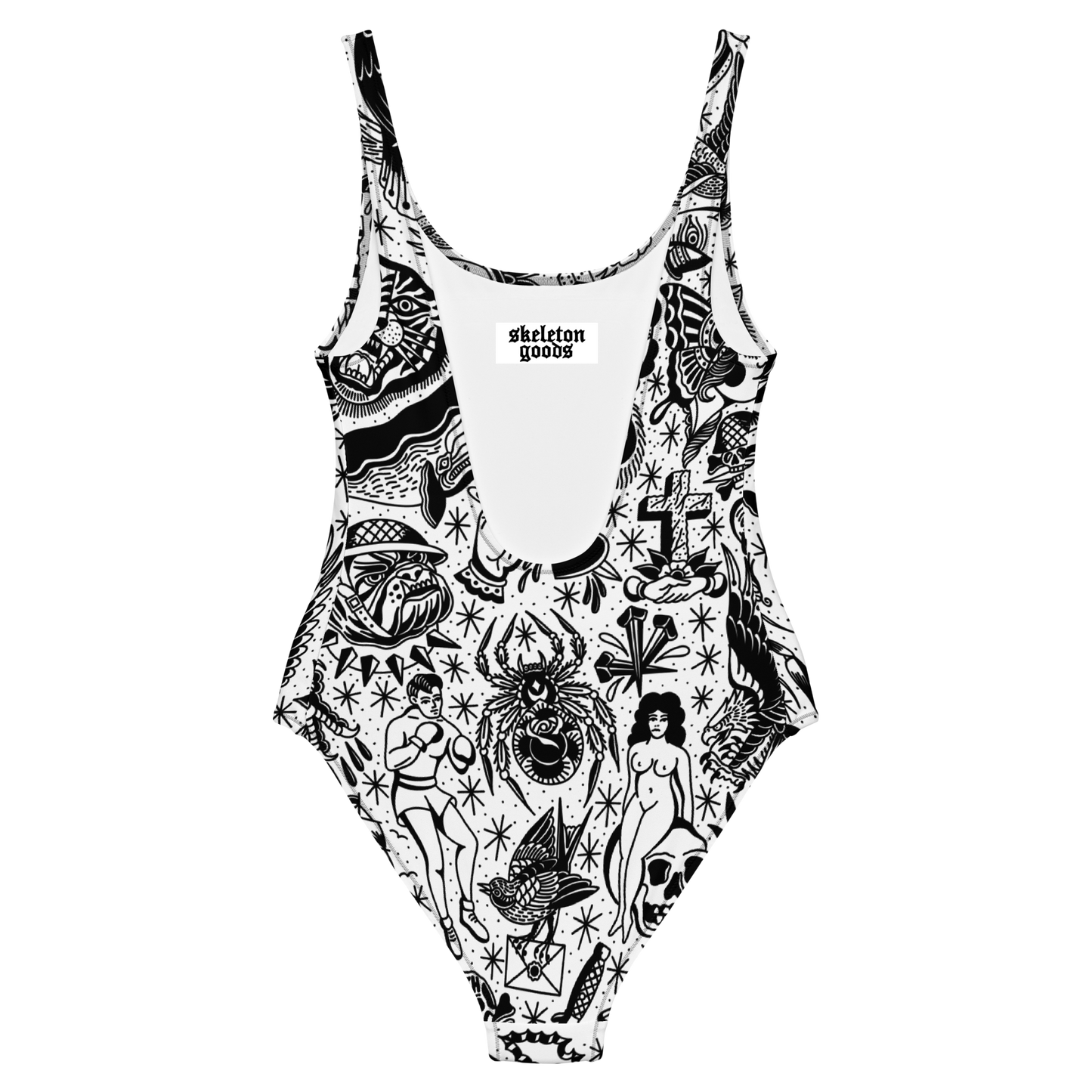 White Tattoo Flash One-Piece Swimsuit