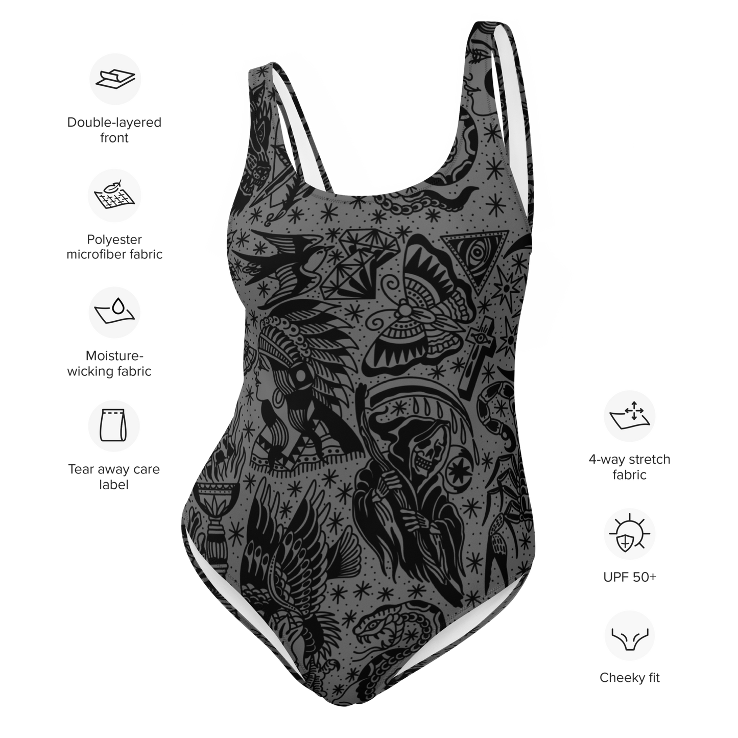 Dark Tattoo Flash One-Piece Swimsuit