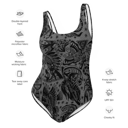 Dark Tattoo Flash One-Piece Swimsuit