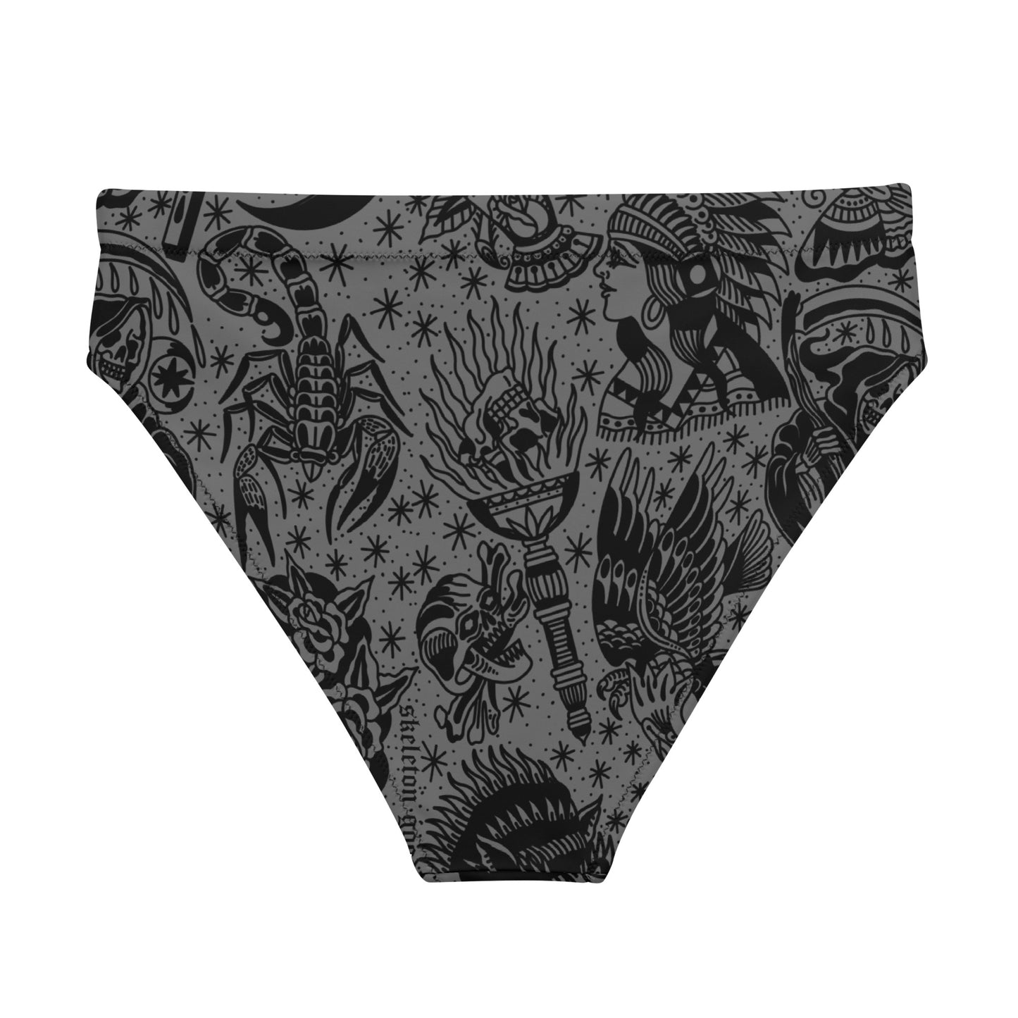 Dark Tattoo Flash High-Waist Bikini Bottom