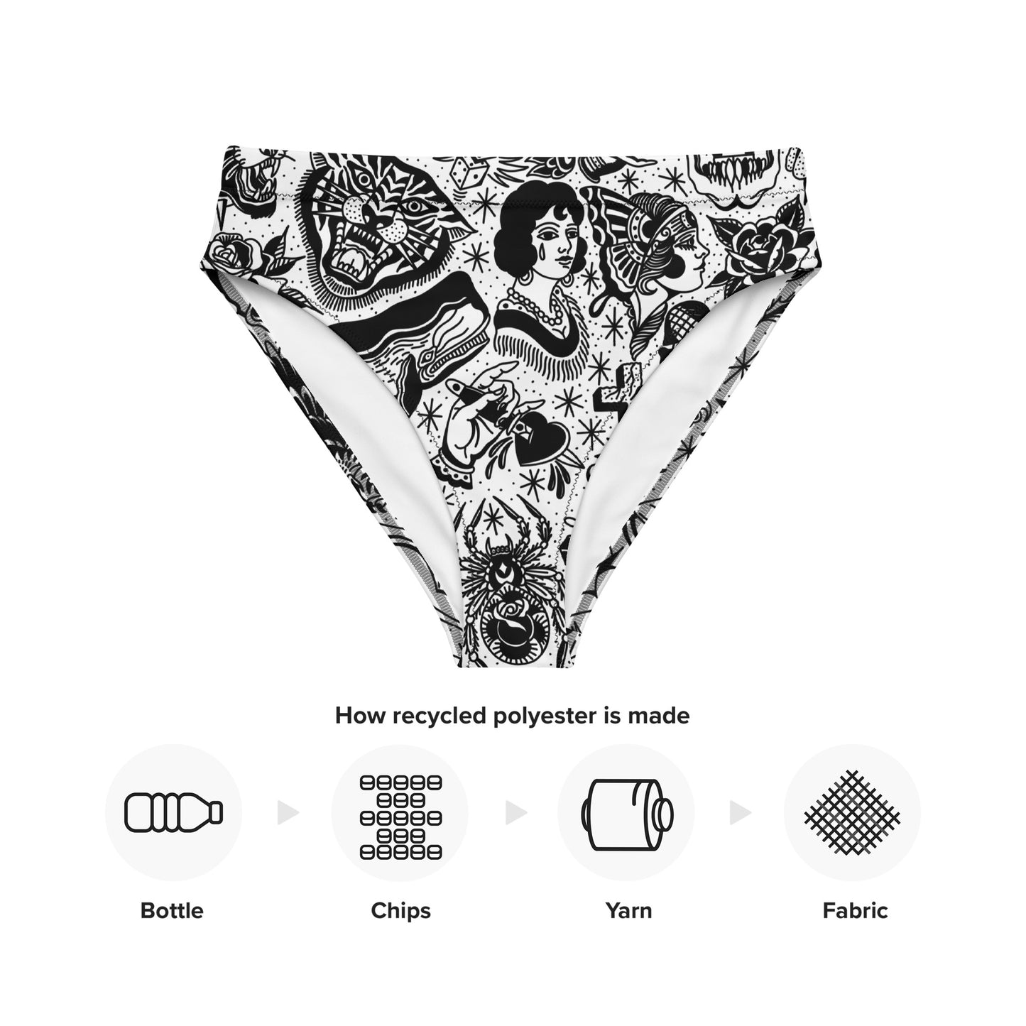 White Tattoo Flash Recycled high-waisted bikini bottom