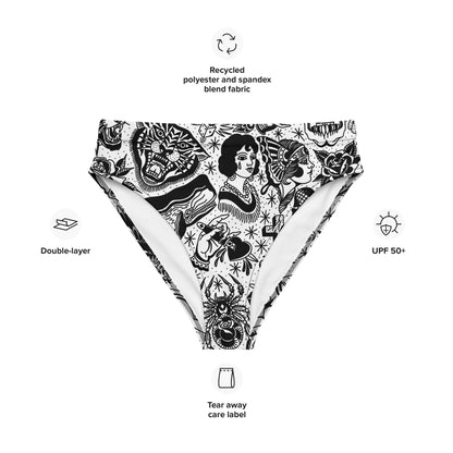 White Tattoo Flash Recycled high-waisted bikini bottom