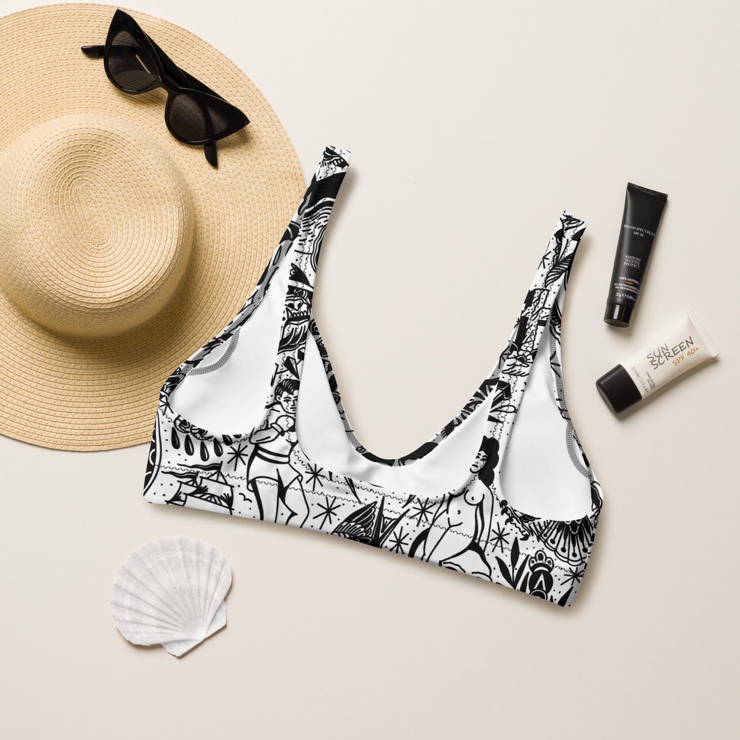 White Tattoo Flash Recycled Padded Bikini Top
