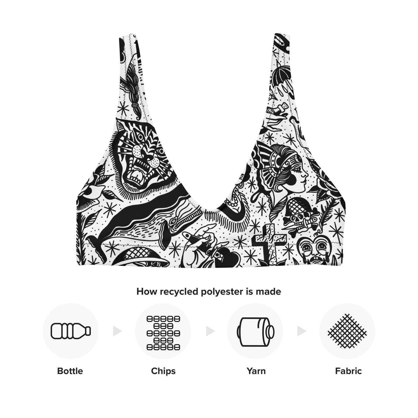 White Tattoo Flash Recycled Padded Bikini Top