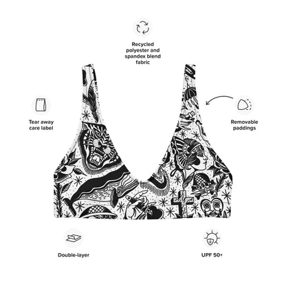 White Tattoo Flash Recycled Padded Bikini Top