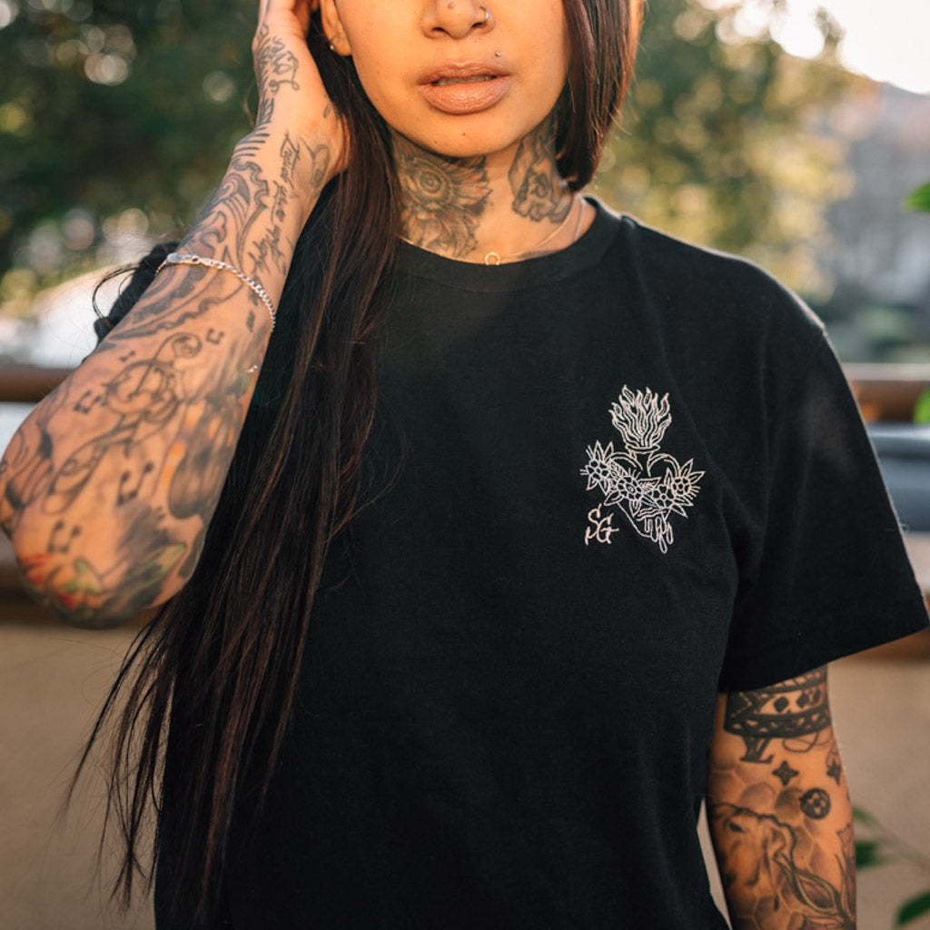 Burning Heart Embroidered Unisex Eco Tee