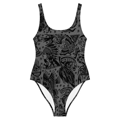 Dark Tattoo Flash One-Piece Swimsuit
