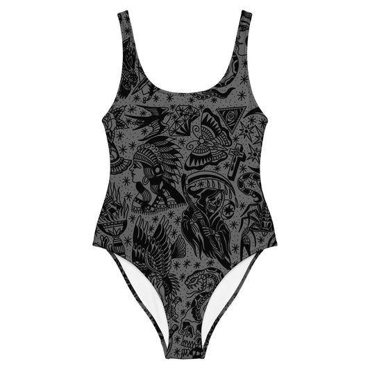 Dark Tattoo Flash One-Piece Swimsuit