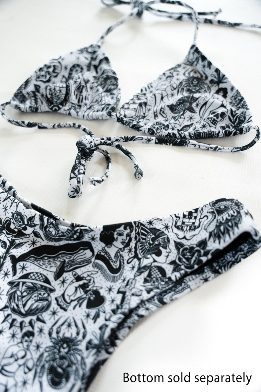 White Tattoo Flash String Bikini Top