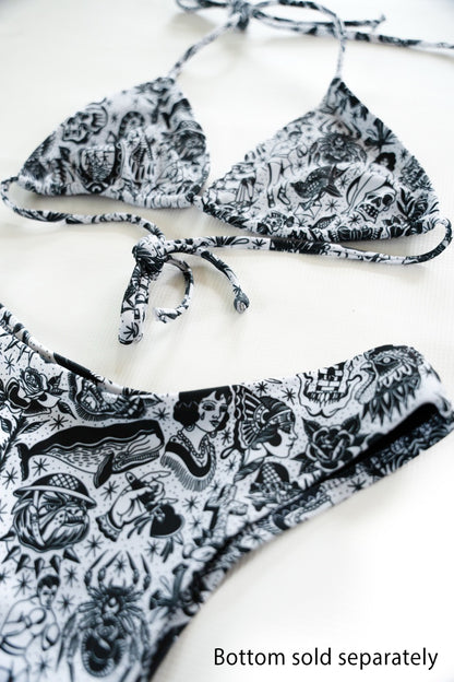 White Tattoo Flash String Bikini Top