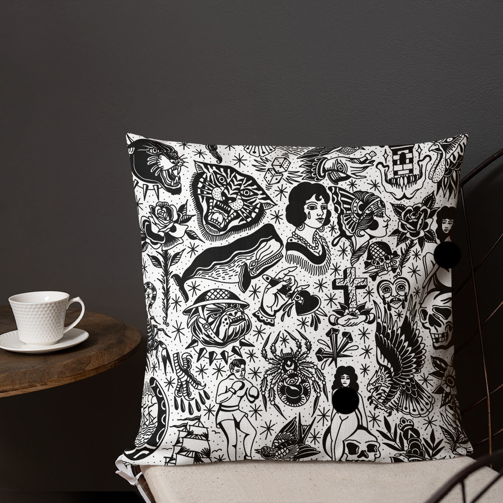 Black & White Tattoo Flash Throw Pillow Case