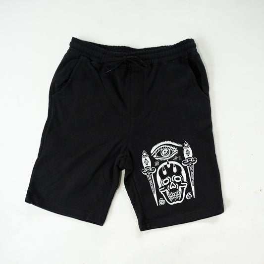 skull fleece shorts (Black)