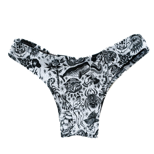 White Tattoo Flash High-Rise Bikini Bottom