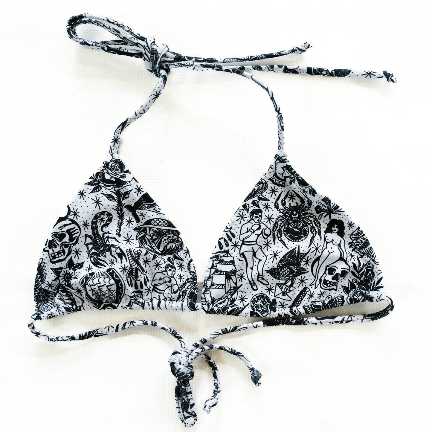 White Tattoo Flash String Bikini Top