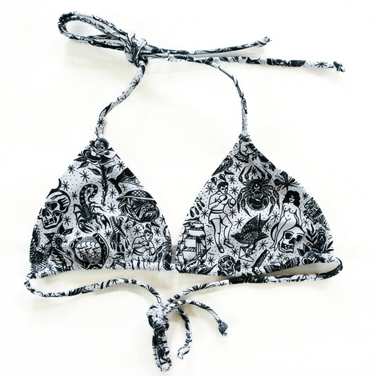White Tattoo Flash String Bikini Top